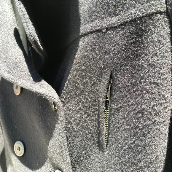 Guess Jeans Black Wool PeaCoat Medium - Picture 3 of 4